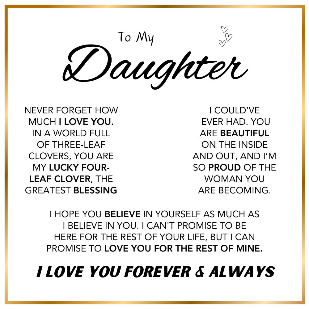 To My Daughter - "Lucky Charm" 4-Leaf Clover Necklace & Forever Rose Eternal Gift Set