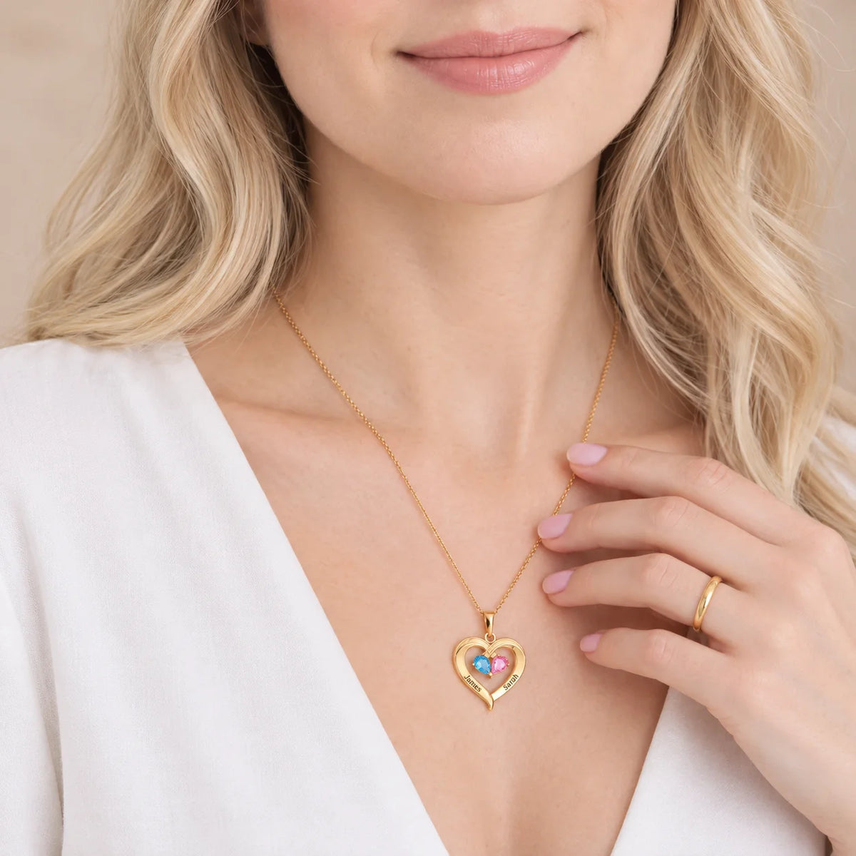 "To My Wife" - Personalized Couples Birthstone Heart Necklace | Love Of Your Life