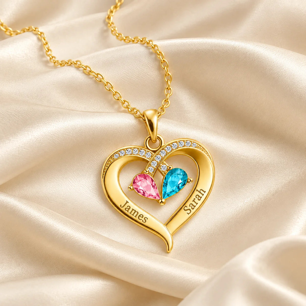 "To My Wife" - Personalized Couples Birthstone Heart Necklace | Love Of Your Life