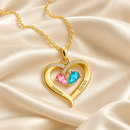 "To My Wife" - Personalized Couples Birthstone Heart Necklace | Love Of Your Life