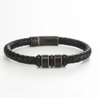 "To The Best Dad In The World" - Personalized Rugged Black Leather Style Bracelet