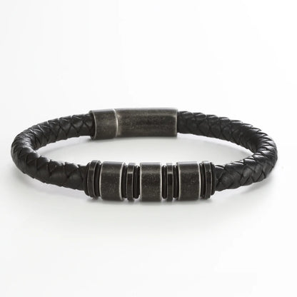 "To The Best Dad In The World" - Personalized Rugged Black Leather Style Bracelet