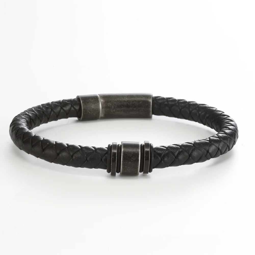 "To The Best Dad In The World" - Personalized Rugged Black Leather Style Bracelet
