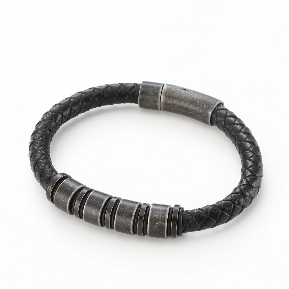 "To The Best Dad In The World" - Personalized Rugged Black Leather Style Bracelet
