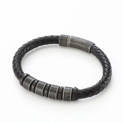 "To The Best Dad In The World" - Personalized Rugged Black Leather Style Bracelet