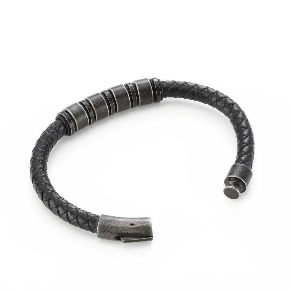 "To The Best Dad In The World" - Personalized Rugged Black Leather Style Bracelet
