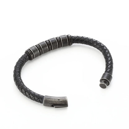 "To The Best Dad In The World" - Personalized Rugged Black Leather Style Bracelet