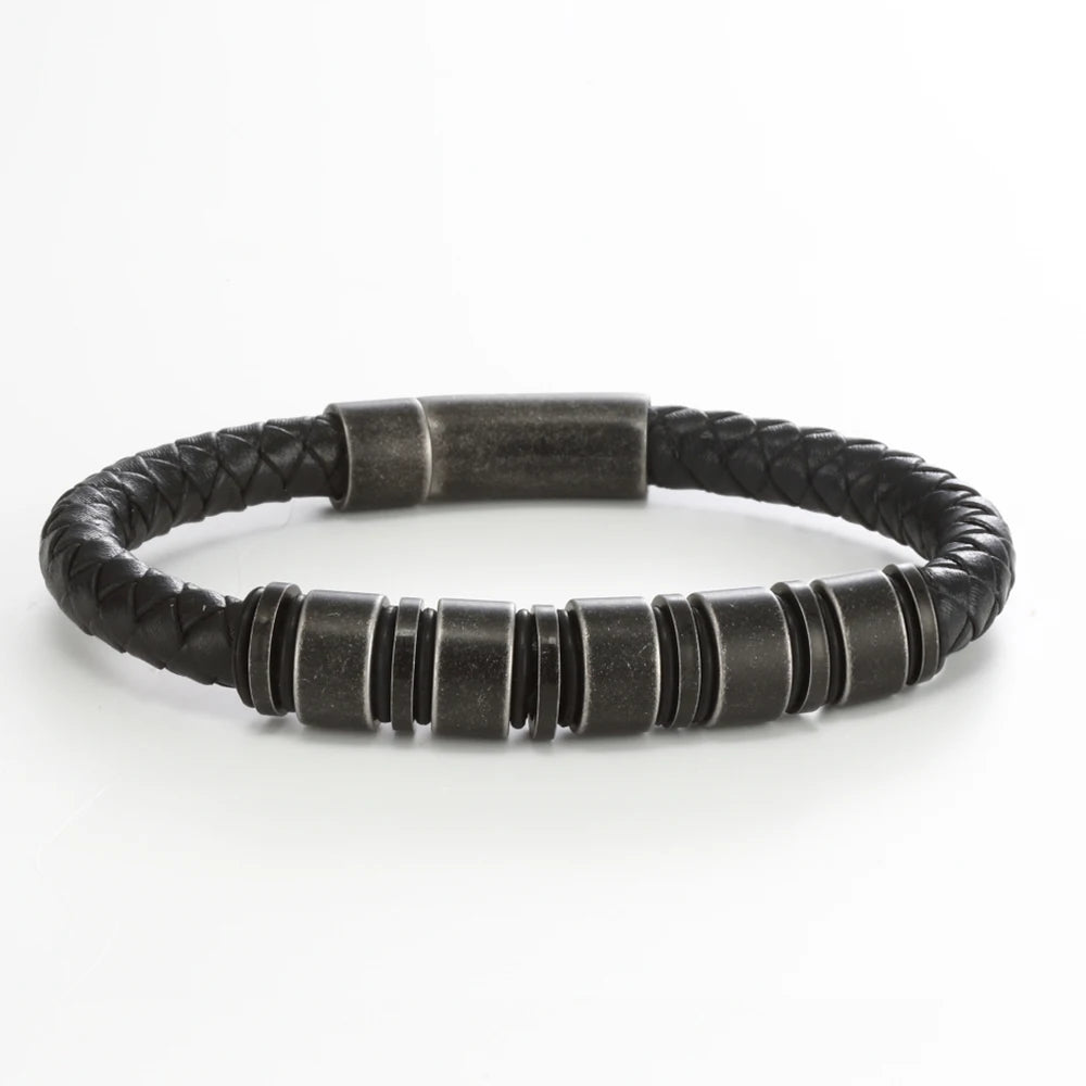 "To The Best Dad In The World" - Personalized Rugged Black Leather Style Bracelet