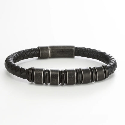 "To The Best Dad In The World" - Personalized Rugged Black Leather Style Bracelet