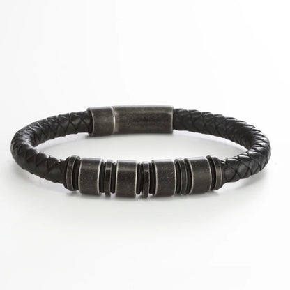 "To The Best Dad In The World" - Personalized Rugged Black Leather Style Bracelet