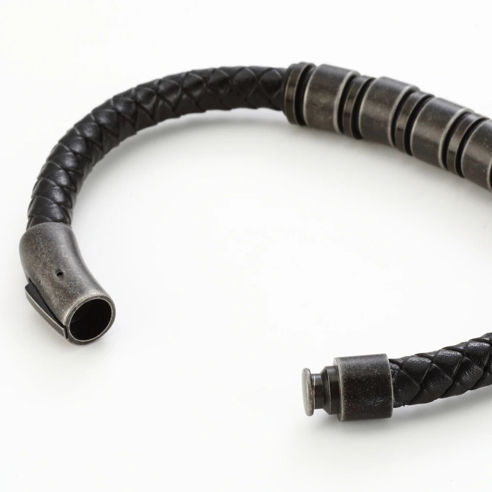 "To The Best Dad In The World" - Personalized Rugged Black Leather Style Bracelet