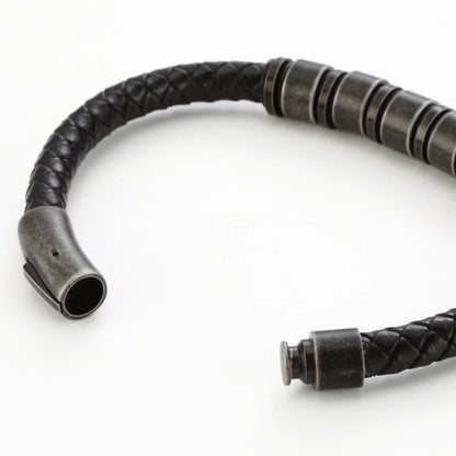 "To The Best Dad In The World" - Personalized Rugged Black Leather Style Bracelet