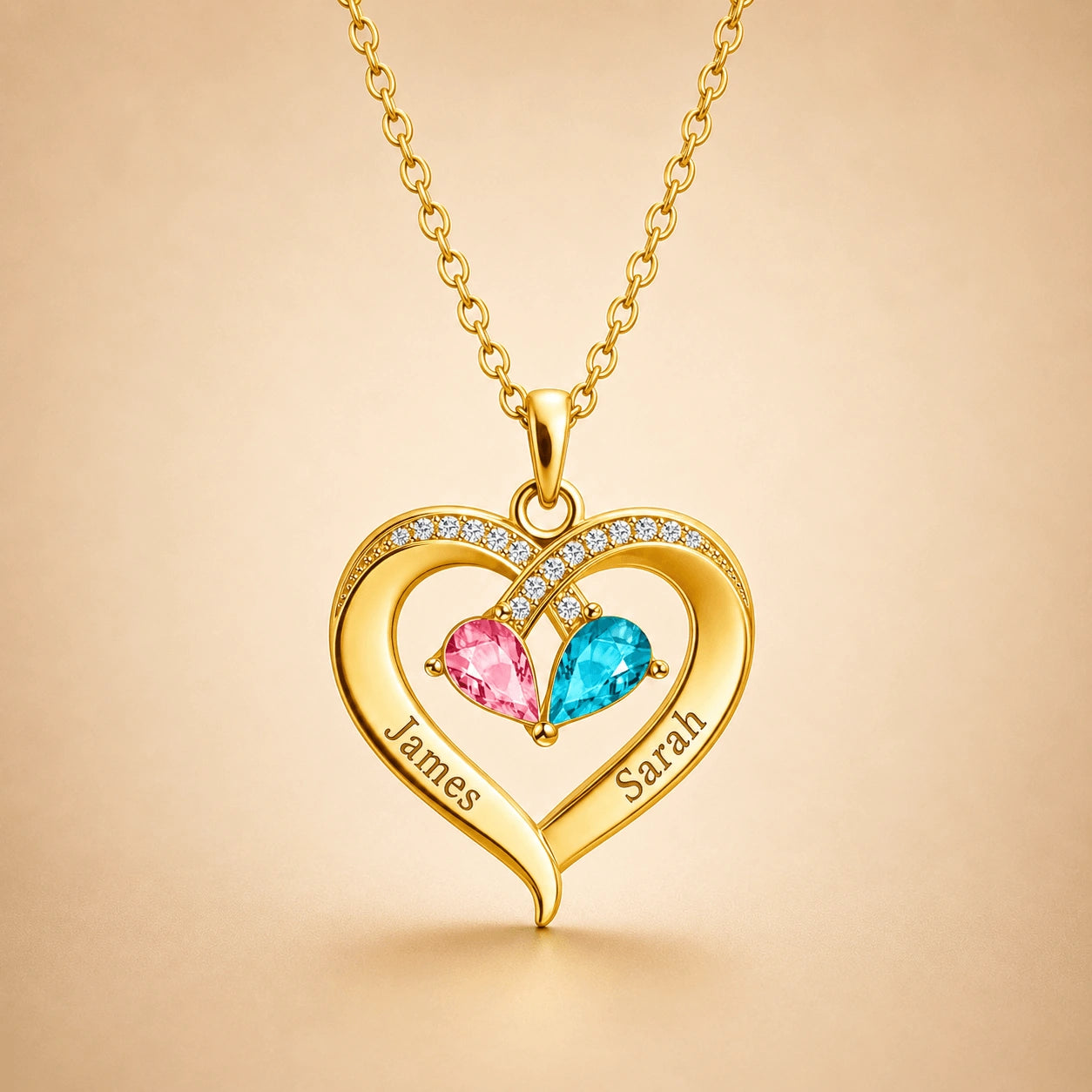 To My Wife - Personalized Couples Birthstone Heart Necklace