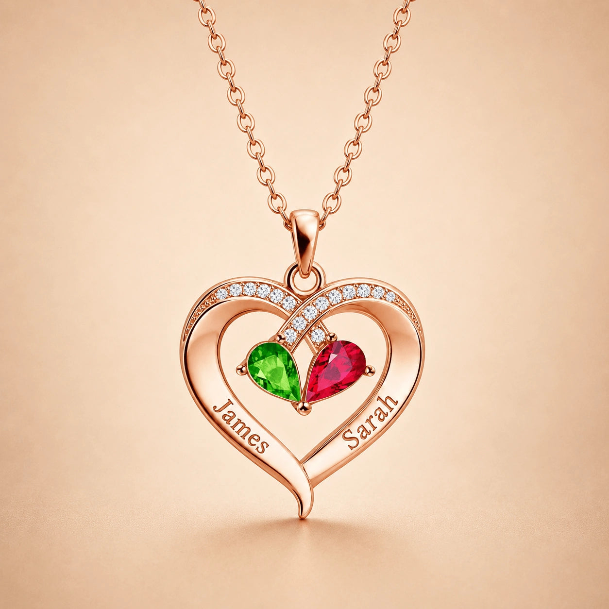 To My Wife - Personalized Couples Birthstone Heart Necklace