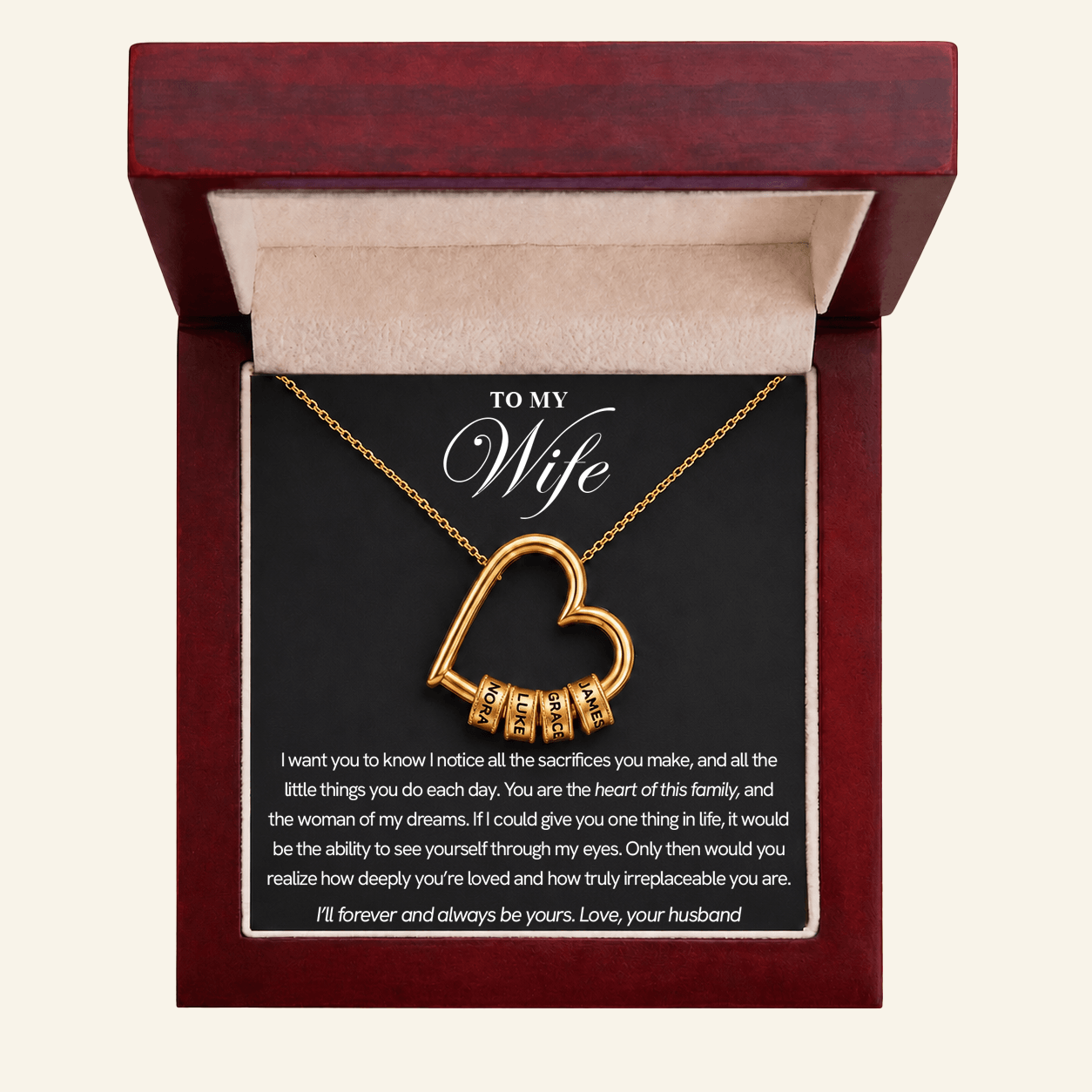 "To My Wife" - Personalized Heart Pendant Necklace | Heart Of The Family