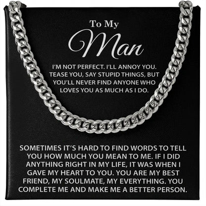 "To My Man" - Cuban Link Chain Necklace | Nobody Loves You More
