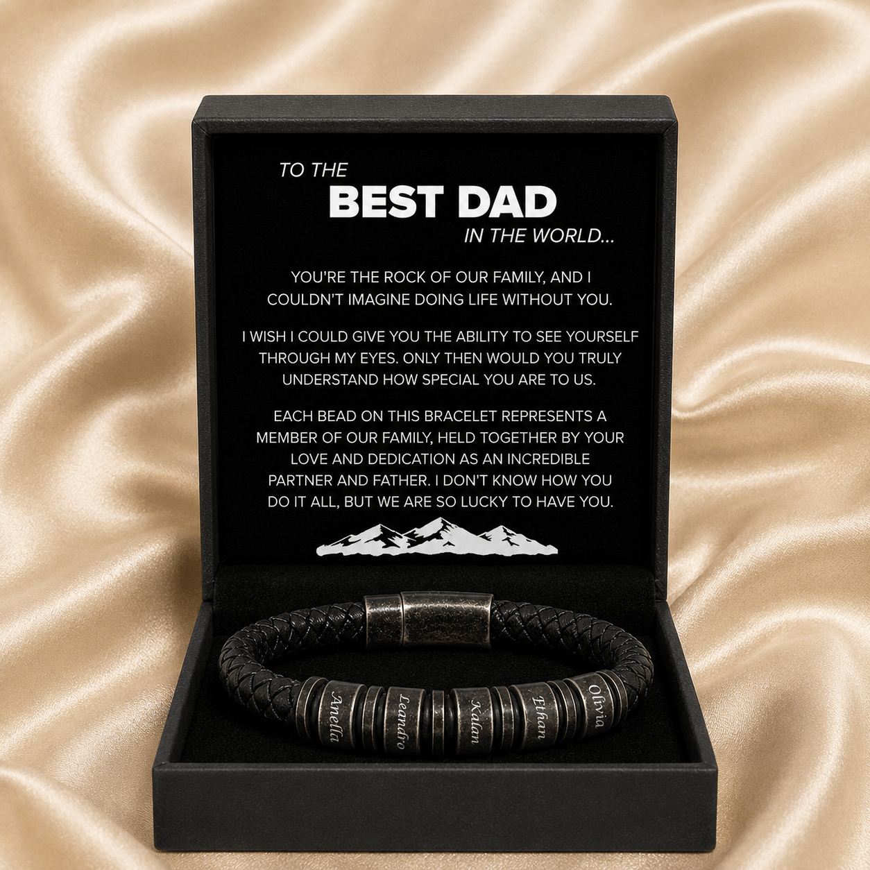 "To The Best Dad In The World" - Personalized Rugged Black Leather Style Bracelet