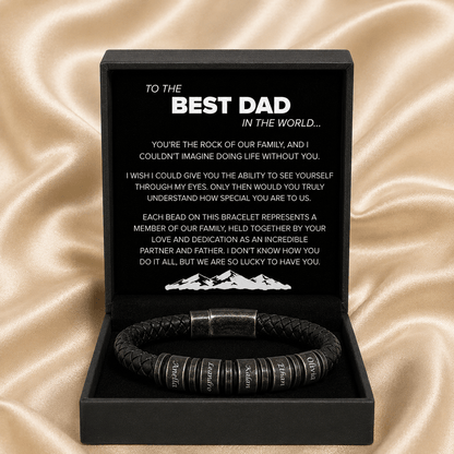"To The Best Dad In The World" - Personalized Rugged Black Leather Style Bracelet