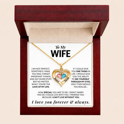 "To My Wife" - Personalized Couples Birthstone Heart Necklace | Love Of Your Life