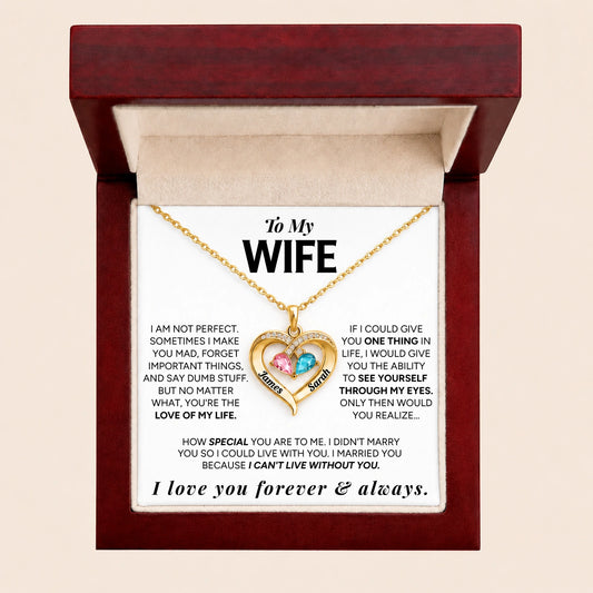"To My Wife" - Personalized Couples Birthstone Heart Necklace | Love Of Your Life