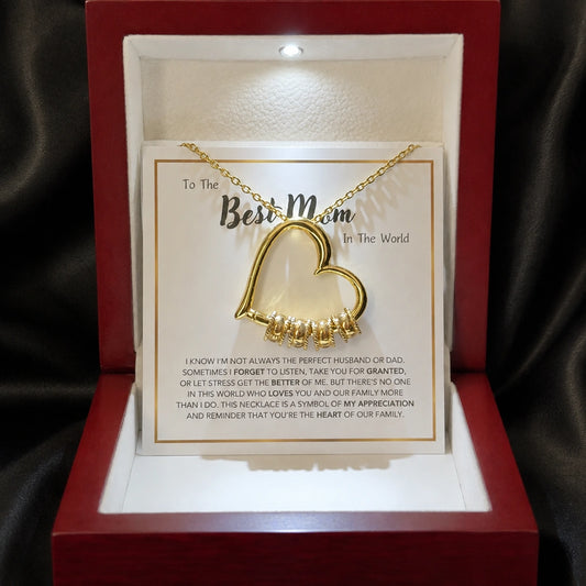 "To The Best Mom In The World" - Personalized Heart Pendant Necklace with LED Gift Box