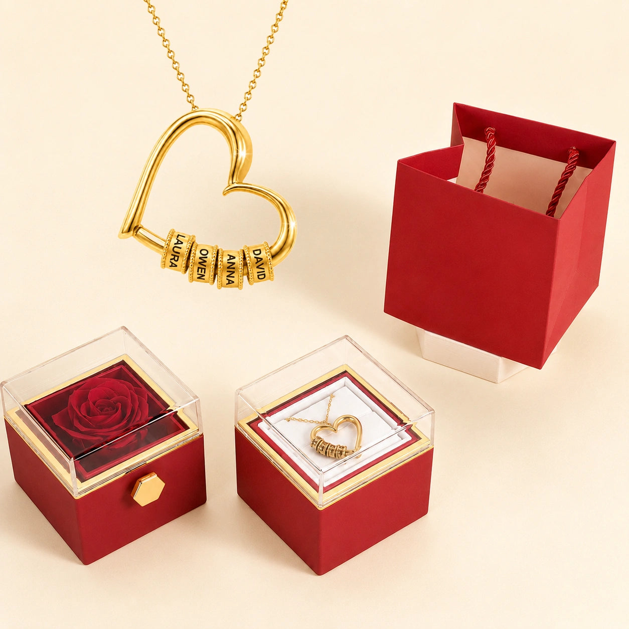 "To My Wife" - Personalized Heart Pendant Necklace & Forever Rose Box