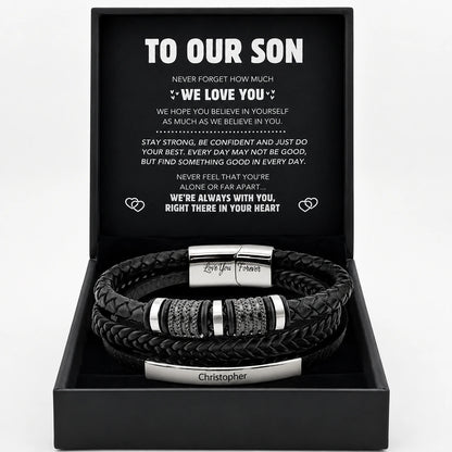 "To My Son" - Personalized Leather Bracelet | I Believe In You