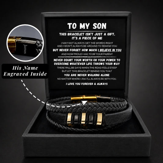 "To My Son" - Personalized Bead Cluster Leather Bracelet | A Piece Of Me