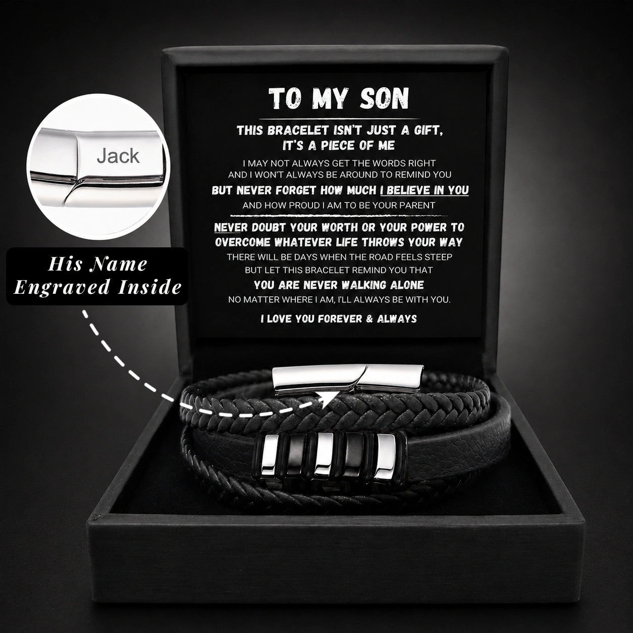 "To My Son" - Personalized Bead Cluster Leather Bracelet | A Piece Of Me