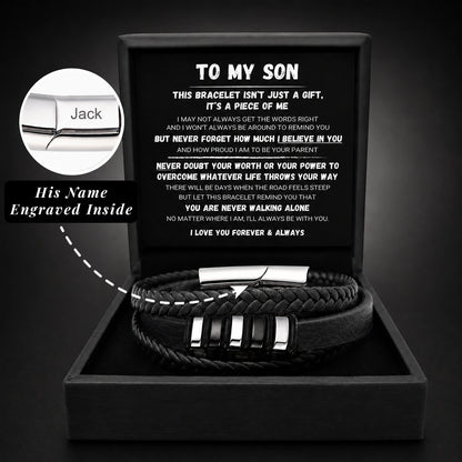 "To My Son" - Personalized Bead Cluster Leather Bracelet | A Piece Of Me