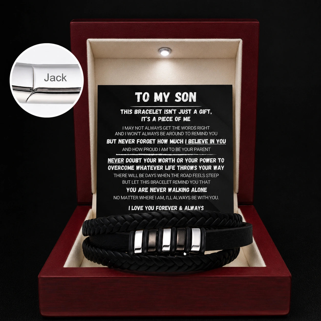 "To My Son" - Personalized Bead Cluster Leather Bracelet | A Piece Of Me