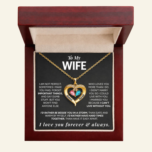 To My Wife - Personalized Couples Birthstone Heart Necklace