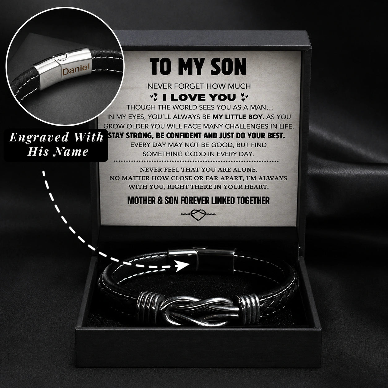 "To My Son" - Personalized Infinity Knot Microfiber Leather Bracelet | Forever Linked