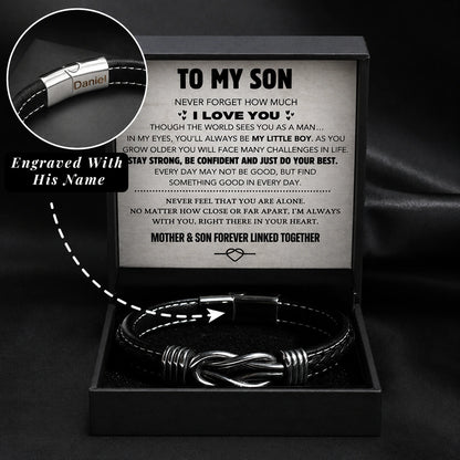 "To My Son" - Personalized Infinity Knot Microfiber Leather Bracelet | Forever Linked