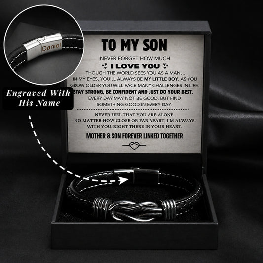 "To My Son" - Personalized Infinity Knot Microfiber Leather Bracelet | Forever Linked