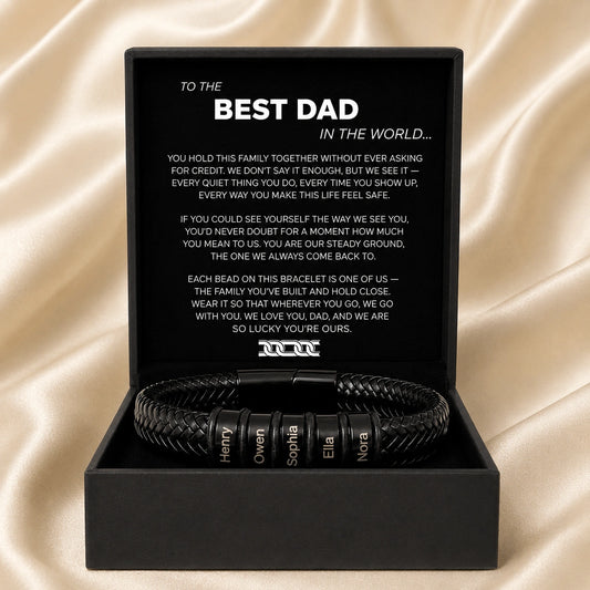 "To the Best Dad in the World" - Personalized Leather Style Bracelet | Holds Us Together