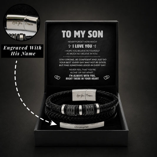 "To My Son" - Personalized Leather Bracelet | I Believe In You