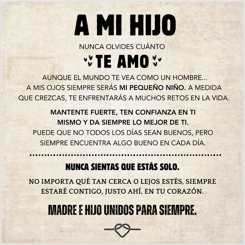 "A Mi Hijo" - Pulsera Personalizada de Cuero de Microfibra con Nudo Infinito | Unidos Para Siempre