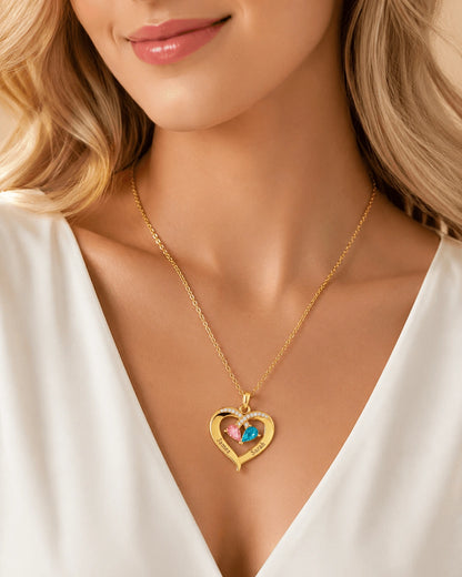 To My Wife - Personalized Couples Birthstone Heart Necklace