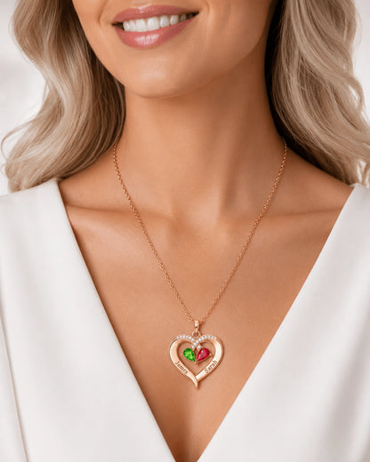 To My Wife - Personalized Couples Birthstone Heart Necklace