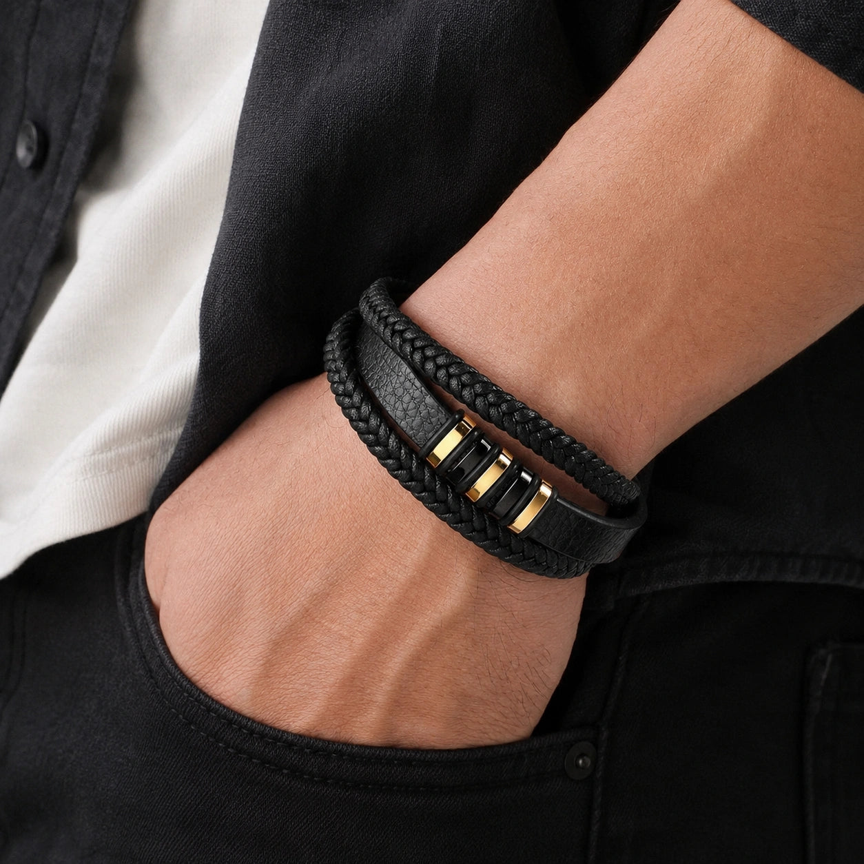 "To My Son" - Personalized Bead Cluster Leather Bracelet | A Piece Of Me