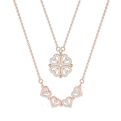 To My Daughter - "Lucky Charm" 4-Leaf Clover Necklace & Forever Rose Eternal Gift Set