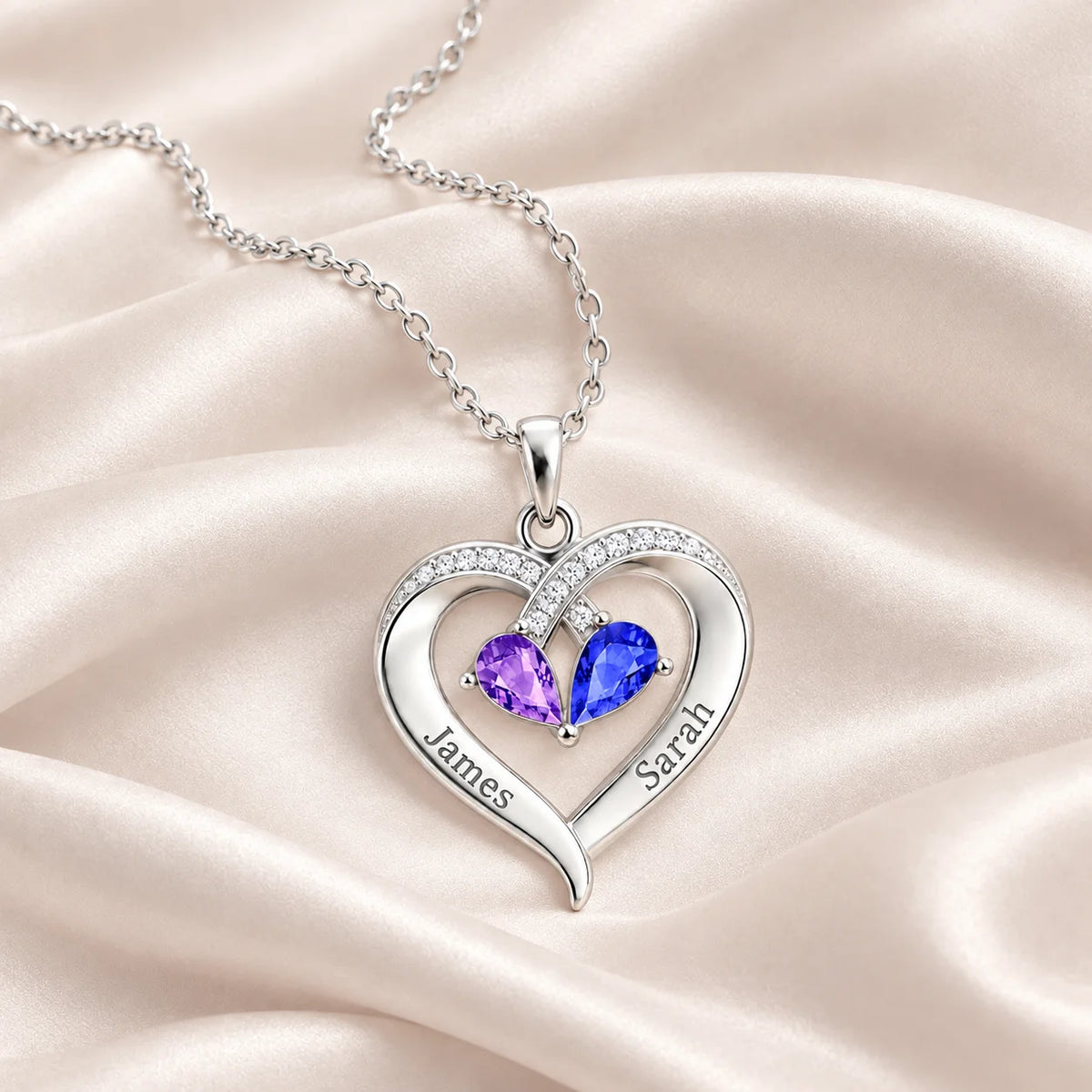 "To My Wife" - Personalized Couples Birthstone Heart Necklace | Love Of Your Life