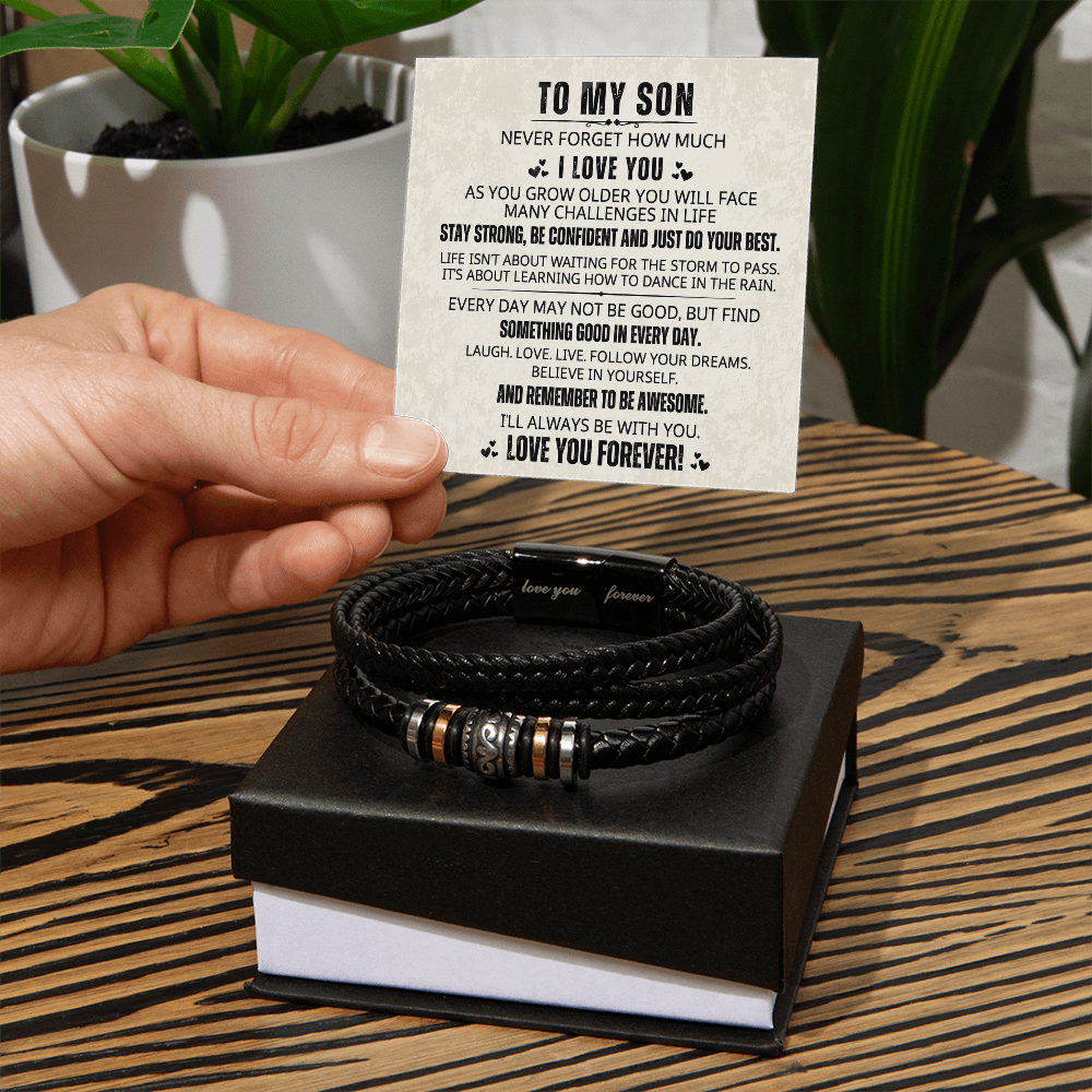 "To My Son" - Love You Forever Braided Vegan Leather Bracelet