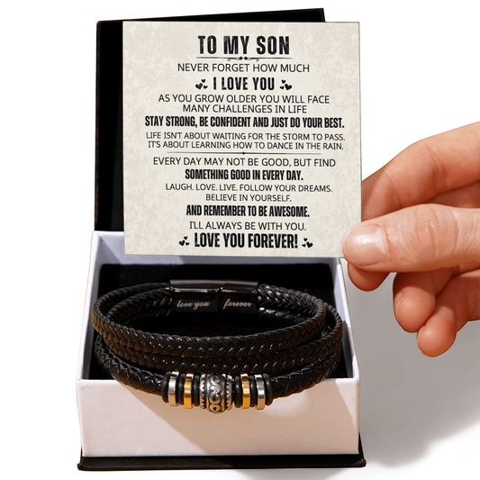 "To My Son" - Love You Forever Braided Vegan Leather Bracelet