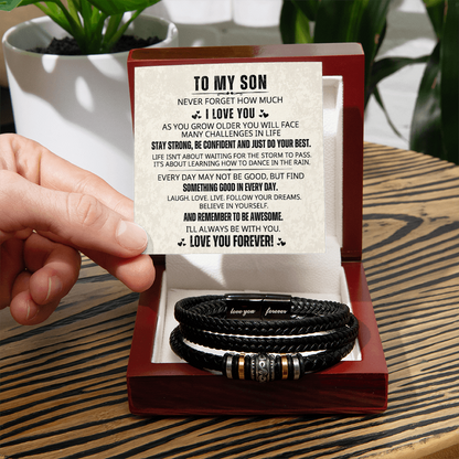 "To My Son" - Love You Forever Braided Vegan Leather Bracelet