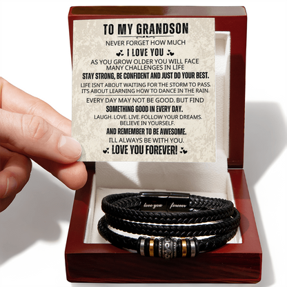 "To My Grandson" - Love You Forever Braided Vegan Leather Bracelet | Worn Between Visits