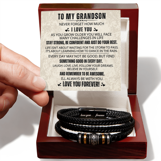 "To My Grandson" - Love You Forever Braided Vegan Leather Bracelet | Worn Between Visits