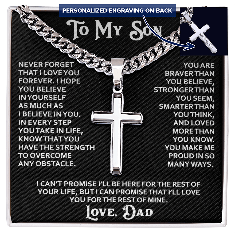 "To My Son" - Personalized Cross Necklace with Cuban Link Chain | Faith And His Name
