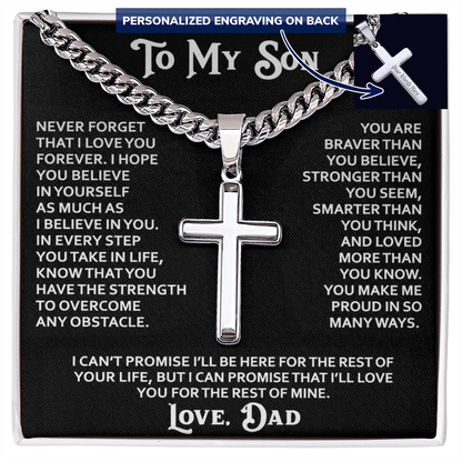 "To My Son" - Personalized Cross Necklace with Cuban Link Chain | Faith And His Name